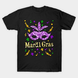 Mardi Gras 2020 Womens Girls Mask Beads New Orleans Party T-Shirt